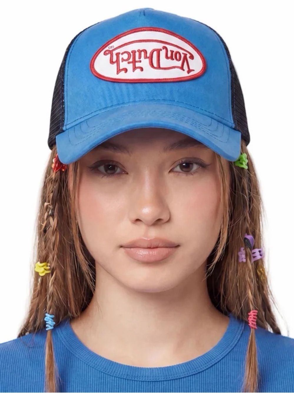 Von Dutch Electric Blue Velvet Trucker Hat Upside Down Logo NWT
